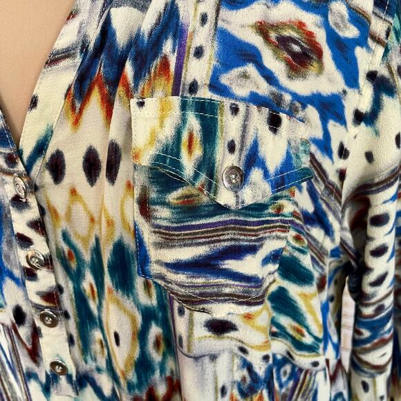 Ariat Pullover Shirt Dress Western Aztec Print Sz XXL Split V-neck Tie Waist - Picture 8 of 10